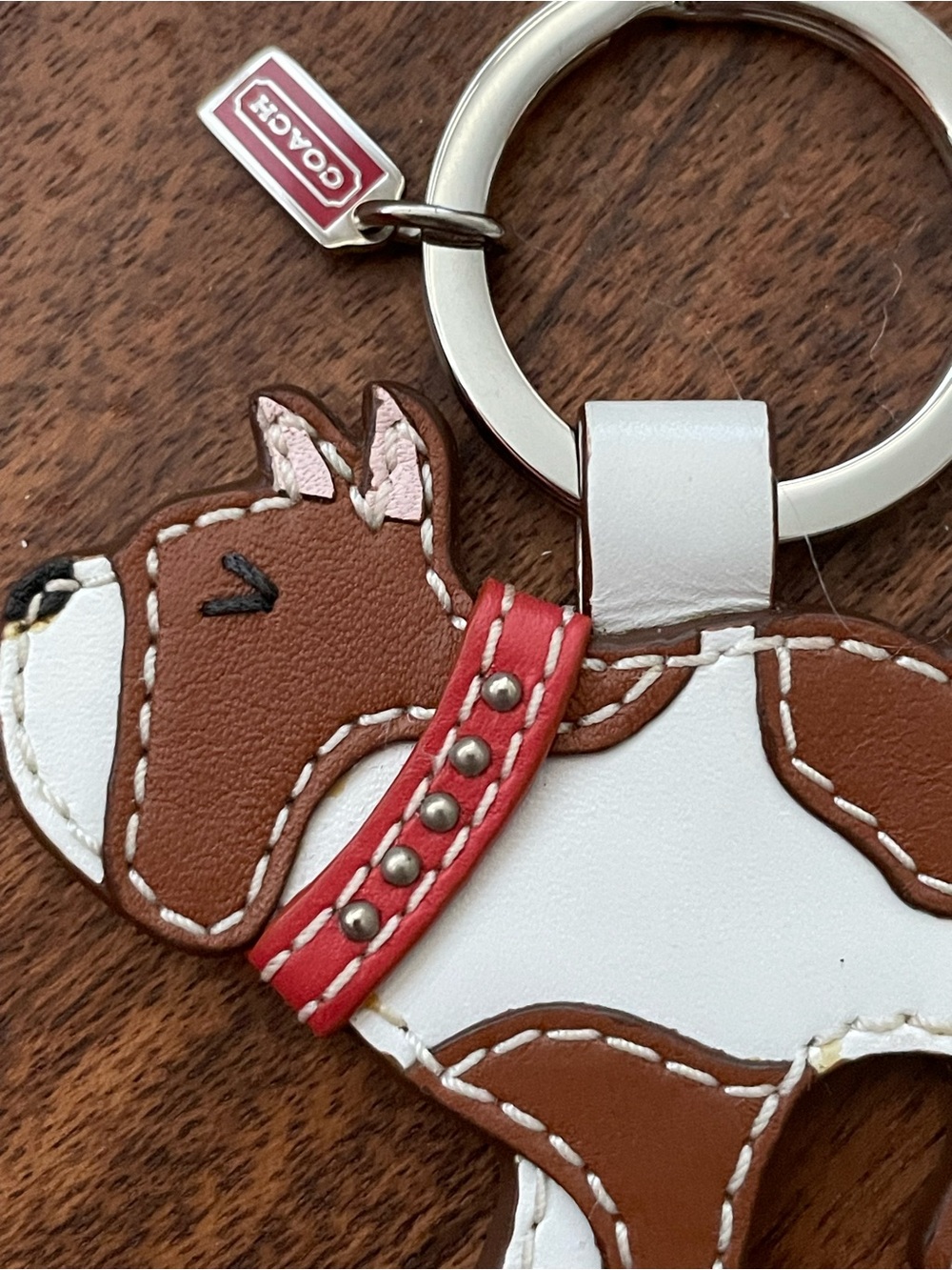COACH Brown & White Leather Bulldog Bag Charm - Picture 4 of 6
